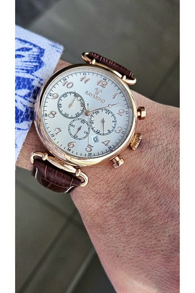 Raymond Rym-83011 Raymond Men's Wristwatch - Steel Case and Leather Cord - 2 Years Warranty