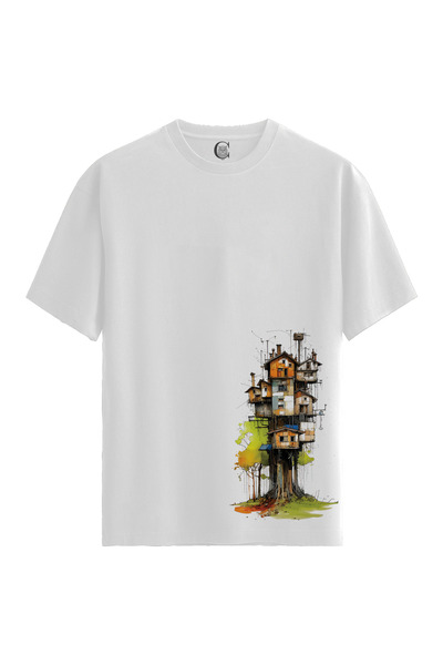 Color Luxe Treehouse City - 100% Cotton Women's White T-Shirt - Premium Quality