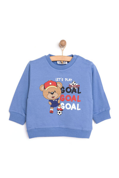 ebebek Hello Baby HelloBaby Erkek Bebek Sweatshirt Şardonlu Goal Baskılı Çıtçıtlı Bisiklet Yaka Uzun Kol Mavi