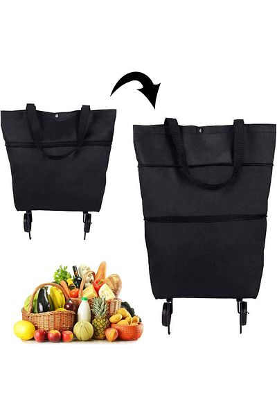 erorex 2 In 1 Foldable Shopping Cart Collapsible Grocery Cart With Wheels Shopping Bag Telescopic Storage