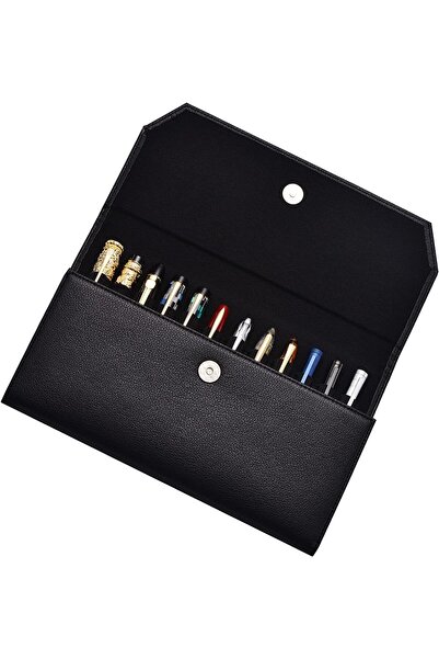 Generic حافظة أقلام حبر جاف سوداء من الجلد الصناعي، حقيبة تنظيم، حامل أقلام ق...