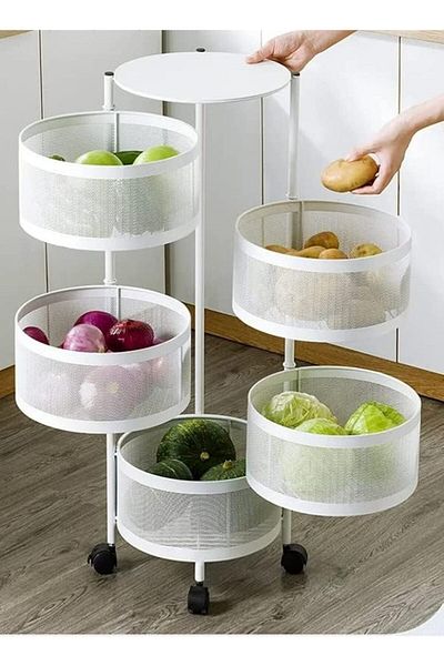 erorex Home Utensils Multipurpose Rotating Storage Cart 5 Layers White 31X88X31 Cm Round