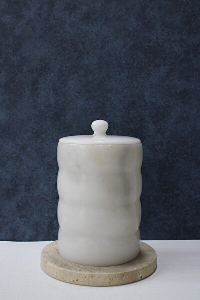 Marbleage Afyon Beyaz Mermer Çöp Kovası - Boğumlu Model