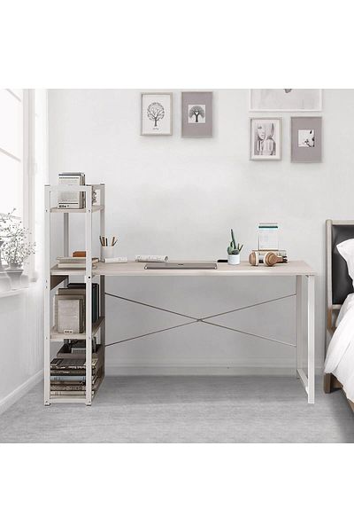 erorex Computer Desk With Shelves 120X48Cm Writing Desk With Storage Bookshelf Reversible Study Table