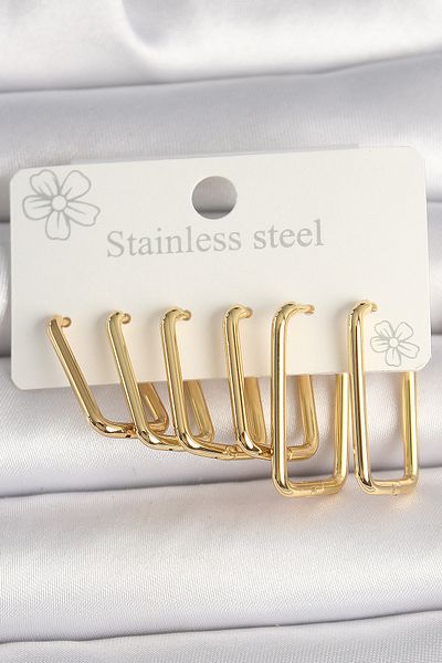 Skygo Gold Color Rectangular Model Women's Earring Set 316L Steel