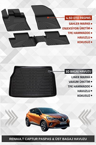 Sahler Renault Captur 2020+ Uyumlu 4.5D Premium Havuzlu Paspas ve Liner Marka...