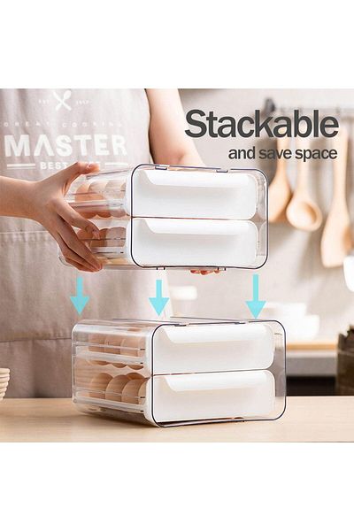 COOYA Refrigerator Large Capacity Egg Holder,Fresh Egg Storage Container,Stackable Organizer with Handle