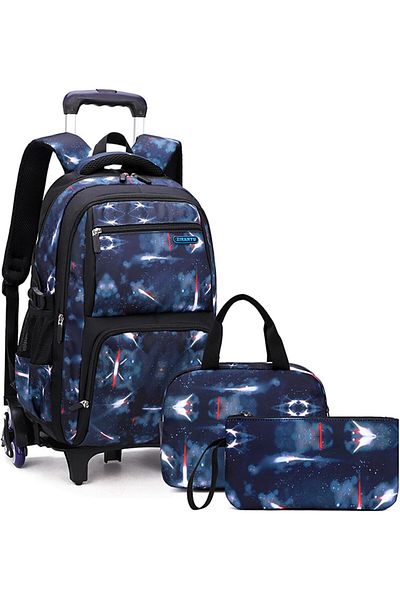erorex Rolling Backpack 3Pcs Trolley School Bag With Insulated Lunch Bag Colorful Print Trolley Backpack