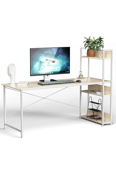 erorex 100 * 50Cm Computer Desk With 4 Tier Shelves Computer Study Table With Bookshelf For Home Office