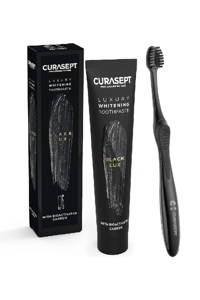 CURASEPT معجون أسنان بلاك لاكجري المبيض مع الكربون النشط بيولوجيًا 75 مل