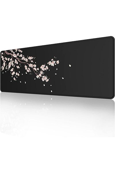 erorex Japanese Plum Blossoms Black Mouse Pad 31.5 X 11.8 X 0.12 Inch Extended Large Mouse Mat Desk Pad