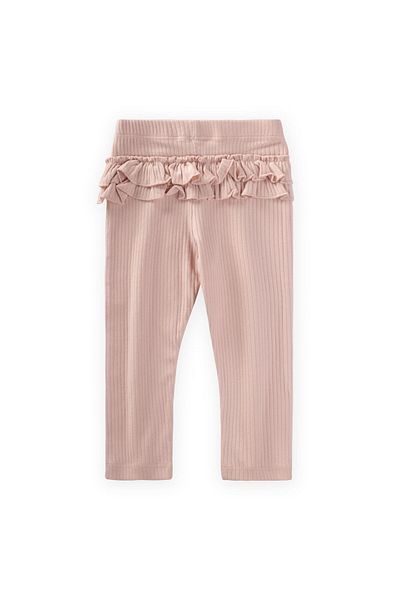 Cigit Ruffled Back Ribbed Tights 0-3 Years Old Powder Pink