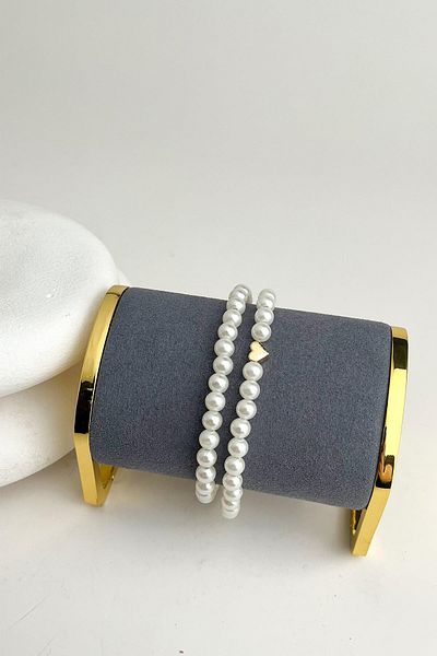 Modex Double Bracelet with Pearl Row Heart Detail (17Cm+5Cm)