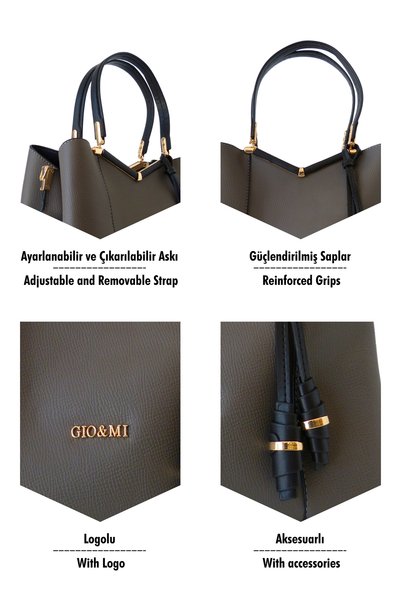 gio&mi Dastin Women's Dark Gray Black Snap Fastener Multi-Compartment Hand and Shoulder Bag