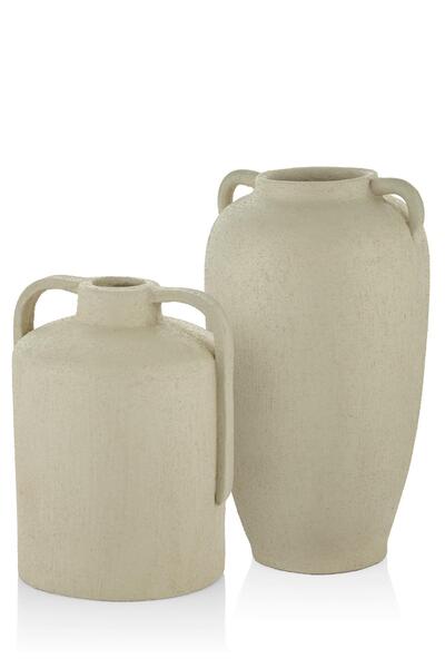 SETABIANCA Riviera 2li Vazo Seti Krem 16*16*20-16*16*27 Cm