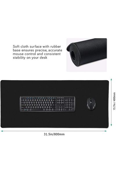 erorex وسادة مكتب Xxl لحماية الفأرة مقاس 31.5×15.7 بوصة ووسادة ماوس ألعاب ممتدة مقاس 80×40 بوصة، لون أسود