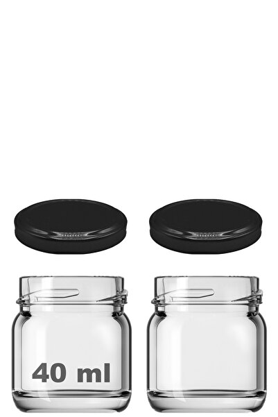 Afracam 40 ml Metal Siyah Kapaklı 40 Cc Şeffaf Numune Cam Kavanoz Küçük 2 Adet