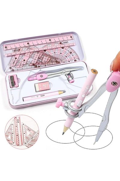 erorex 8 Pcs Math Geometry Kit Student Drawing Set With Storage Box Includes Rulers Protractor Compasses