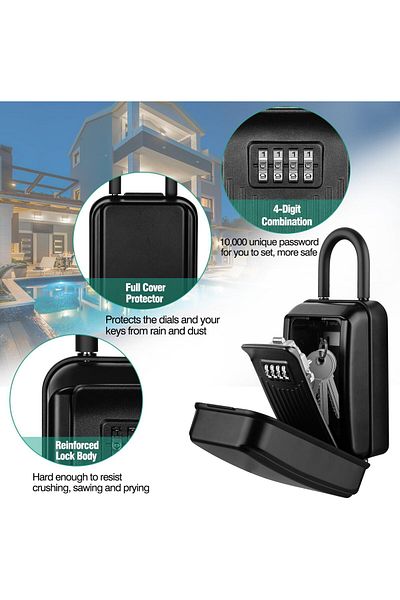 erorex Key Lock Box Waterproof Sturdy Wall Mounted Lock Box For House Key 4 Digit Combination Resettable