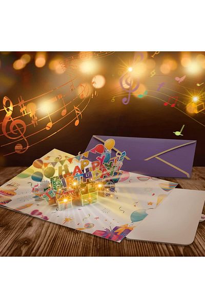 erorex بطاقات عيد ميلاد موسيقية مع إضاءة ثلاثية الأبعاد وبطاقات تهنئة عيد ميلاد سعيد مع إضاءة LED وموسيقى