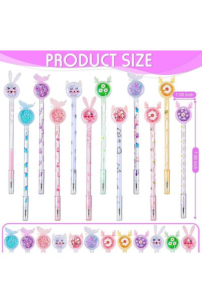 erorex Ballpoint Pen Cartoon Sequins Pens 12 Pcs Creative Liquid Gel Ink Rollerball Pen Funny Pens
