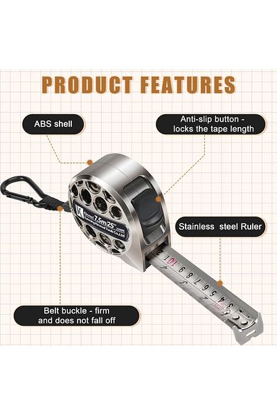 erorex Tape Measure 7.5M 25Ft Stainless Steel Anti Corrosion Retractable Metric Ruler With Double Sided