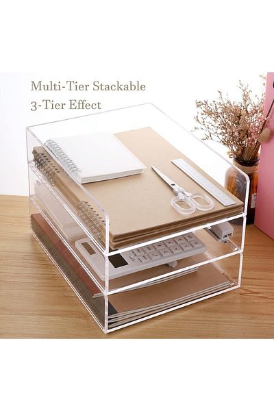 erorex Clear Acrylic Paper Tray Stackable Desk File Organize 2 Pack