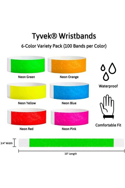 erorex Paper Wristbands 600 Pieces Wristbands For Events Waterproof Paper Bracelets Event Wristbands Neon
