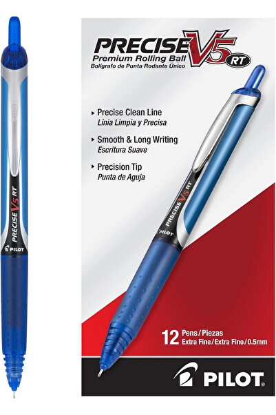 erorex أقلام حبر سائل Precise V5 Rt قابلة لإعادة التعبئة والسحب، ذات رأس رفيع للغاية، حبر أزرق 12