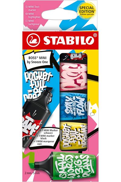 erorex Highlighter Boss Mini By Snooze One Pack Of 5 Pink Blue Yellow Green And Black