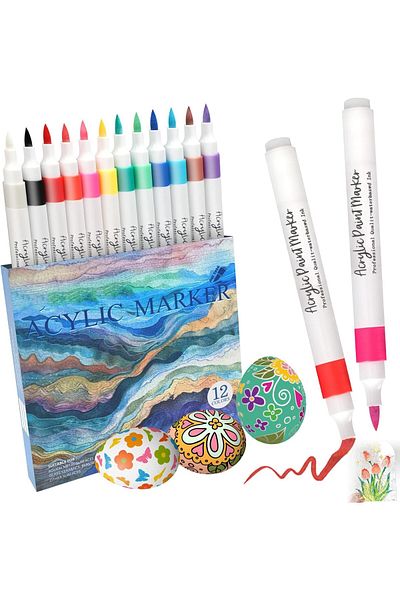 erorex Acrylic Paint Pens Brush Markers For Rock Painting Glass Stone Wood Craft Supplies 12 Vibrant