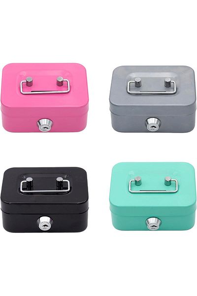 erorex 4Pcs Small Money Box，Mini Cash Box With Lock，Stainless Steel Petty Cash Money Box For Adults And
