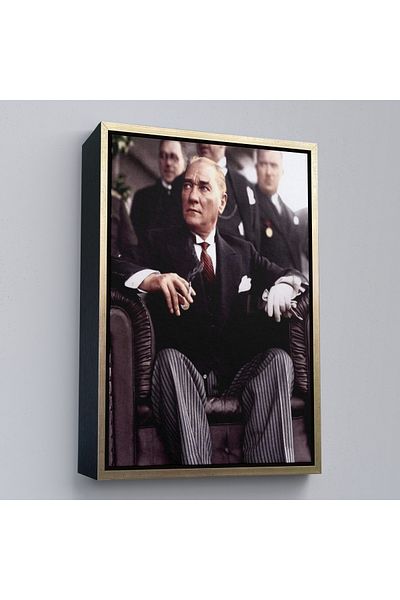 Harita Sepeti Πορτρέτο Ατατούρκ με καφέ πλαίσιο Μουστάφα Κεμάλ Ατατούρκ Ορθογώνιο Διακοσμητικό Πίνακα ζωγραφικής σε καμβά