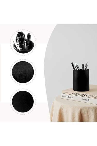 erorex Pen Pencil Holder Cup Container Pu Leather Desk Organizer Stand Decor Brush Scissor Holder