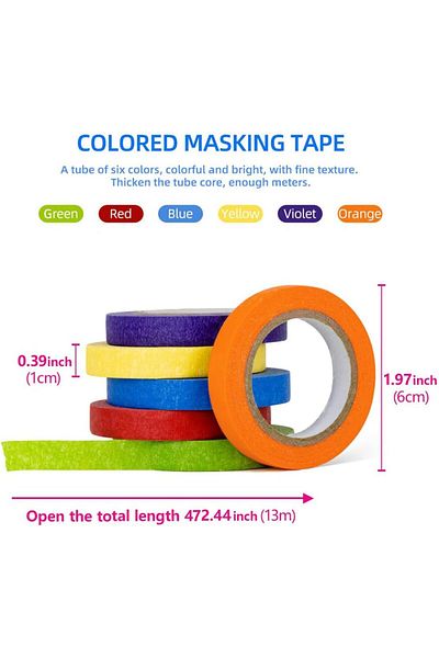 erorex Masking Tape Painters Colored Decoration 6 Pack Set Painter'S Tapes Color Craft Art Paper For