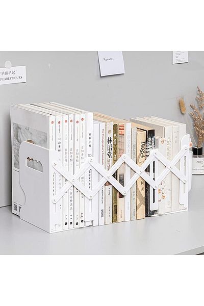 erorex 1Pcs Adjustable Book Stand Stretch Bookends Shelf Storage With Pen Holder Rack Magazine File Office