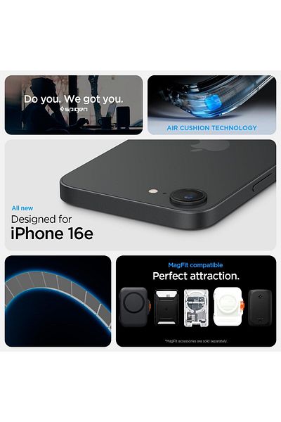 Spigen Spigen Ultra Hybrid S MagFit for iPhone 16e cover with Kickstand [MagSafe compatible] - Frost Black
