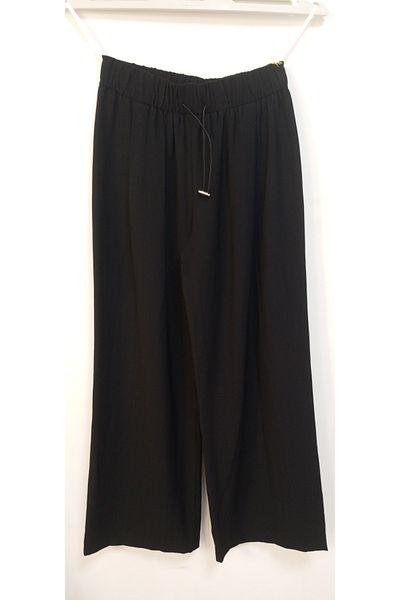 AKŞEN GİYİM Women's Soft Linen Palazzo Loose Leg High Waist Elastic Elastic Suitable Trousers