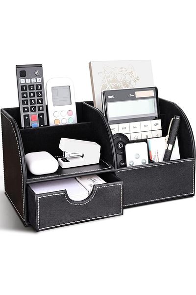 erorex Desk Organiser With Drawer Pu Leather Multifunctional Storage Box Office Stationery Desktop Leather