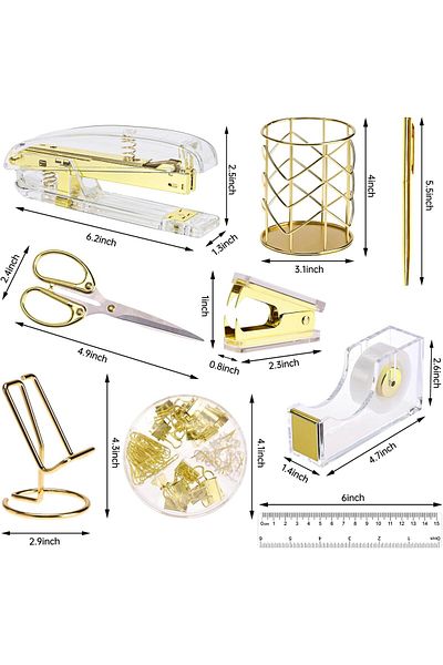 erorex Gold Office Supplies Set Desk Accessories Acrylic Stapler Set Staple Remover Phone Holder Tape
