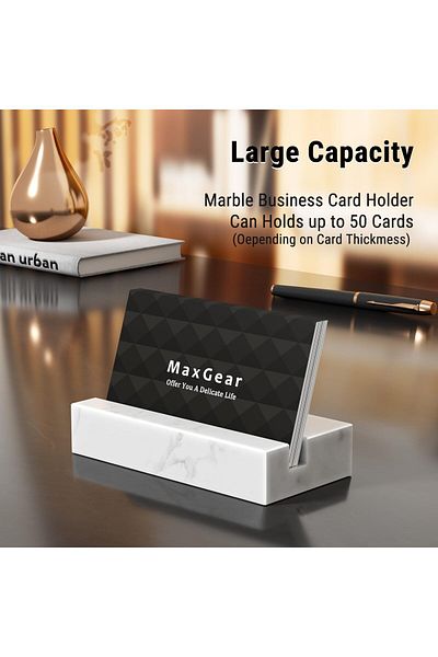erorex Business Card Holder For Desk White Carrara Marble Card Display Stand Holders Holds Up To 50 Cards