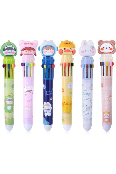 erorex Multicolor Ballpoint Pen 0.5Mm 10 In 1 Colored Retractable Cartoon Ballpoint Pens For Office School