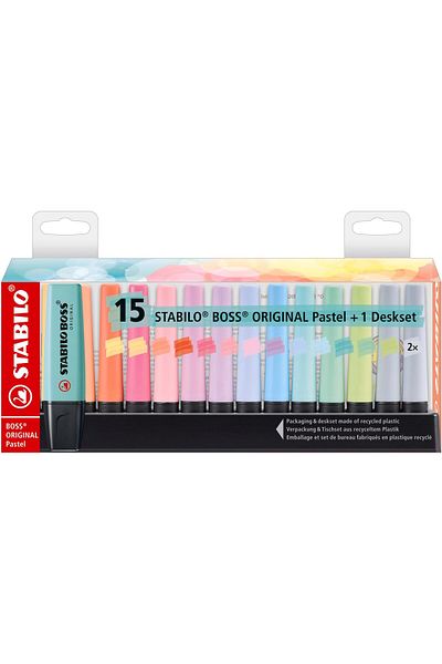erorex Highlighter Boss Original Pastel Desk Set Of 15Pcs 14 Assorted Colors 2X Dusty Grey