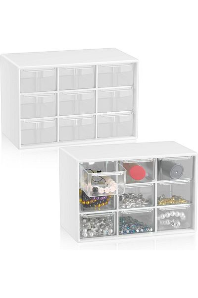 erorex Small Drawer Organizer 2 Pcs 9 Drawer Teacher Toolbox Mini Drawer Organizer With Clear Drawers