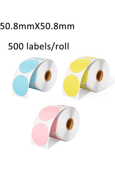 erorex Colorful Round Thermal Label Name Tags Coding For Diy 50.8Mm*50.8Mm 3Rolls 500Labels Roll Yellow