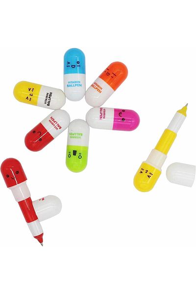 erorex Selling Wonderful 40Pcs Vitamin Pill Ballpoint Pen Cartoon Retractable Ball Pen Smiling Face Ball