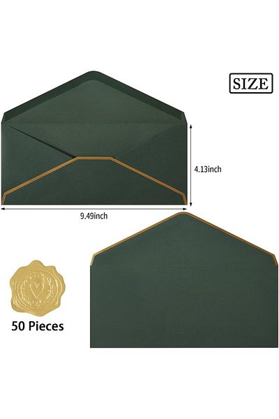 erorex 50 Pack #10 Business Envelopes With Gold Border Self Seal Standard Envelopes With Gold Stickers For
