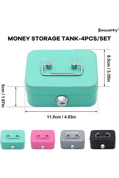 erorex 4Pcs Small Money Box，Mini Cash Box With Lock，Stainless Steel Petty Cash Money Box For Adults And