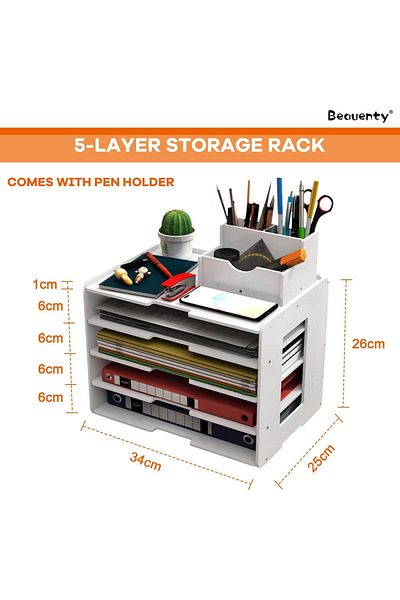 erorex Paper Letter Tray Organizer，5 Tier Office Desk Organizer With Pen Holder，Desktop File Organizer For