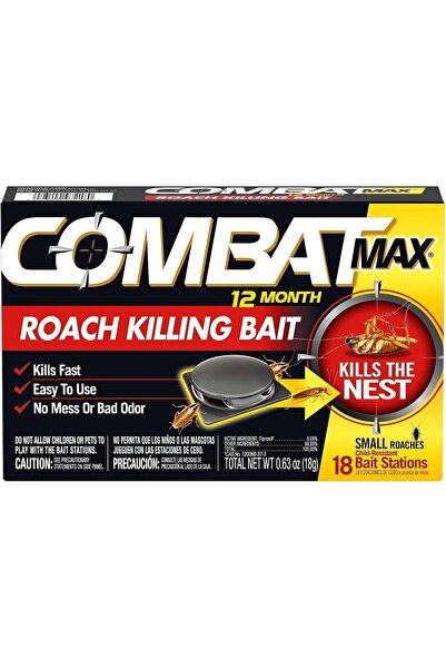 COMBAT طُعم قتل الصراصير لمدة 12 شهرًا كحد أقصى، محطة طُعم صغيرة لقتل الصراصير، مقاوم للأطفال، 18 قطعة